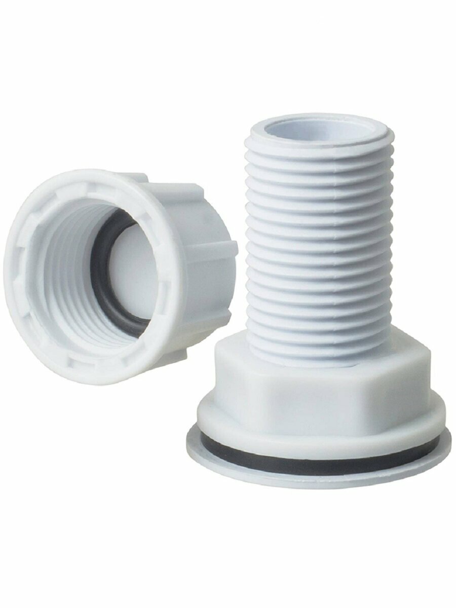 Штуцер (врезка) в бак (емкость) с заглушкой и прокладкой 1/2", пластик