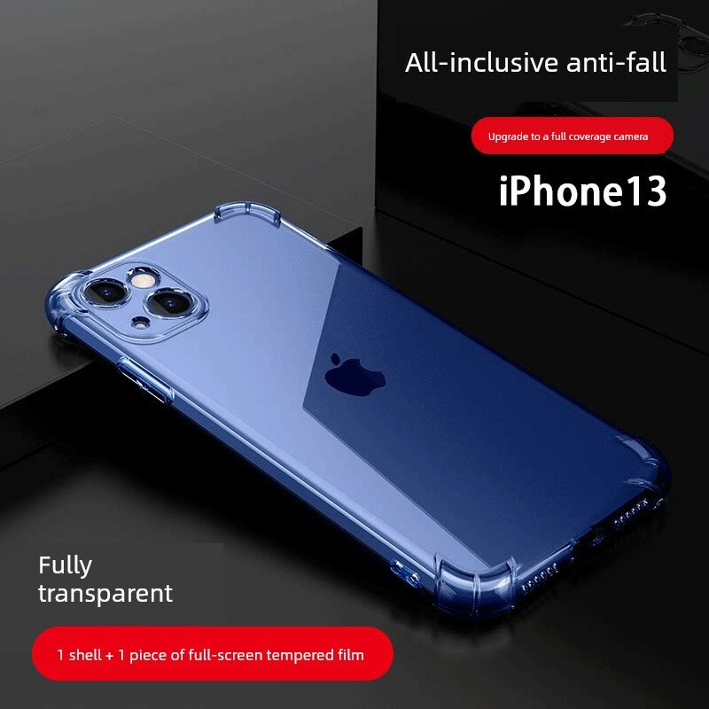 IPhone 13 Силиконовый Чехол с Полным Покрытием и Воздушной Подушкой Ударопрочный с Закаленным Стеклом на Весь Экран