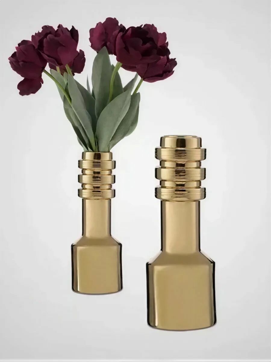 Ваза керамическая, 11*11*30см, настольное размещение, цвет золотистый