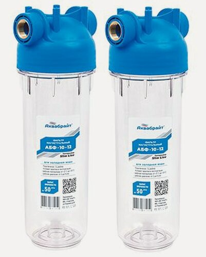 Изображение товара АБФ-10-12 аквабрайт 1/2" - 2 шт, Магистральный фильтр для воды 10sl размер Slim Line