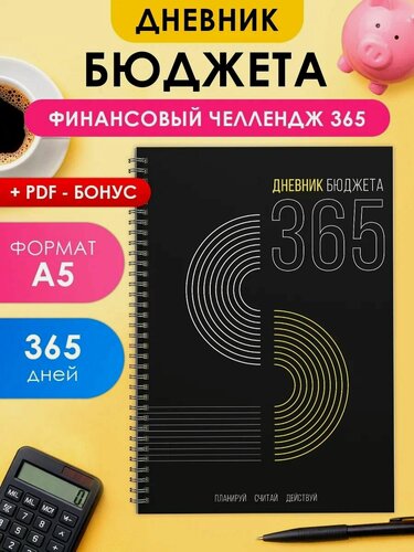 Изображение товара Дневник бюджета PLAN4YOU, финансовый планер на год, мягкий переплет, формат А5, 365 дней, черный