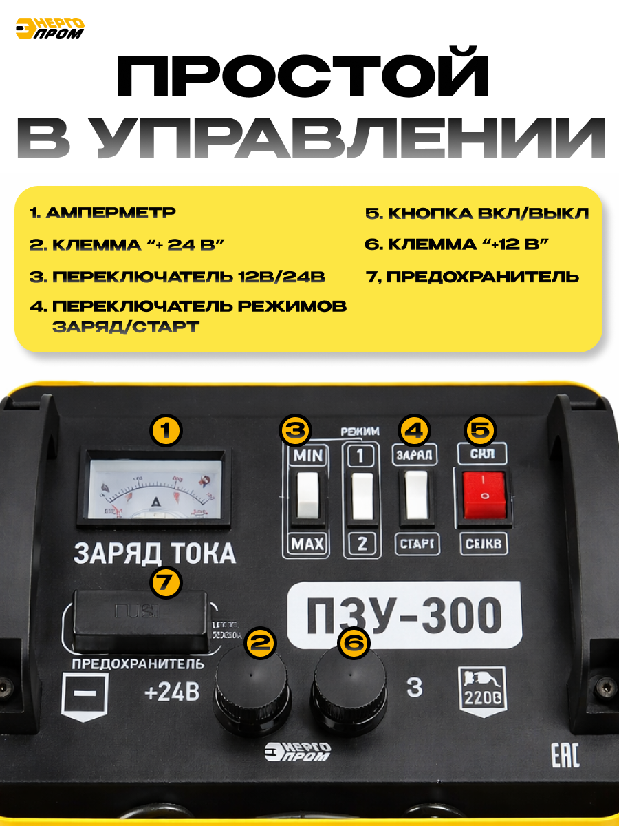 Пускозарядное устройство Энергопром ПЗУ-300, металл, жёлтое, 15,05 кг