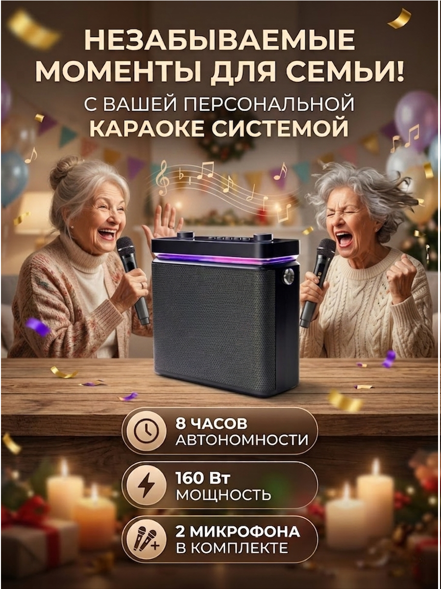 Портативная караоке-система, с двумя микрофонами, домашняя, USB, Bluetooth