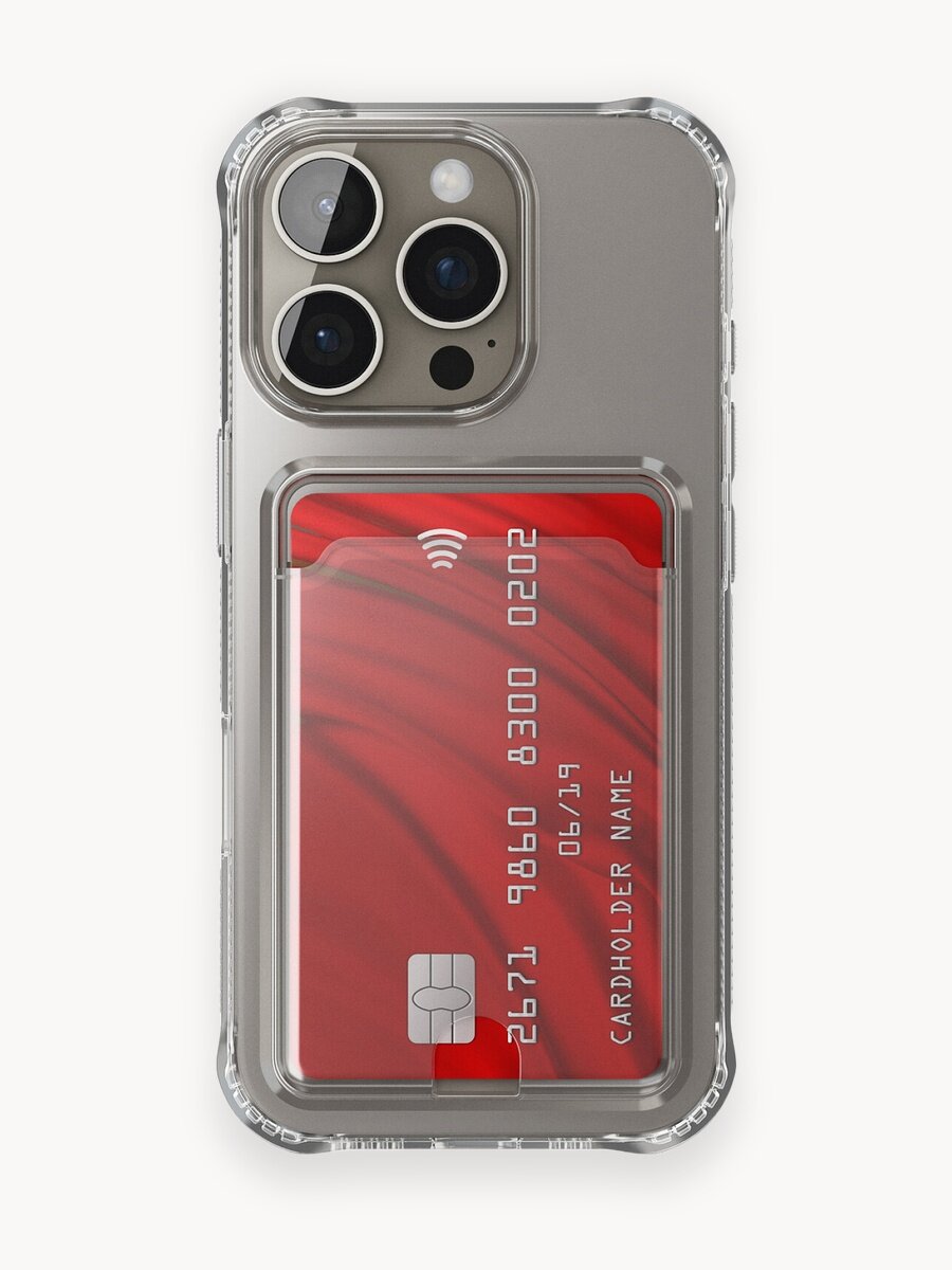 Противоударный чехол для iPhone 16 Pro / Прозрачный бампер на Айфон 16 Про с карманом для карт