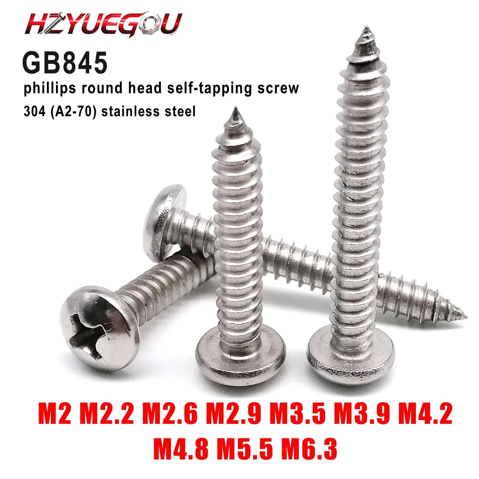 Саморезы HZYUEGOU из нержавеющей стали 304 для дерева M2-M6.3 50pcs M2.9, 8mm