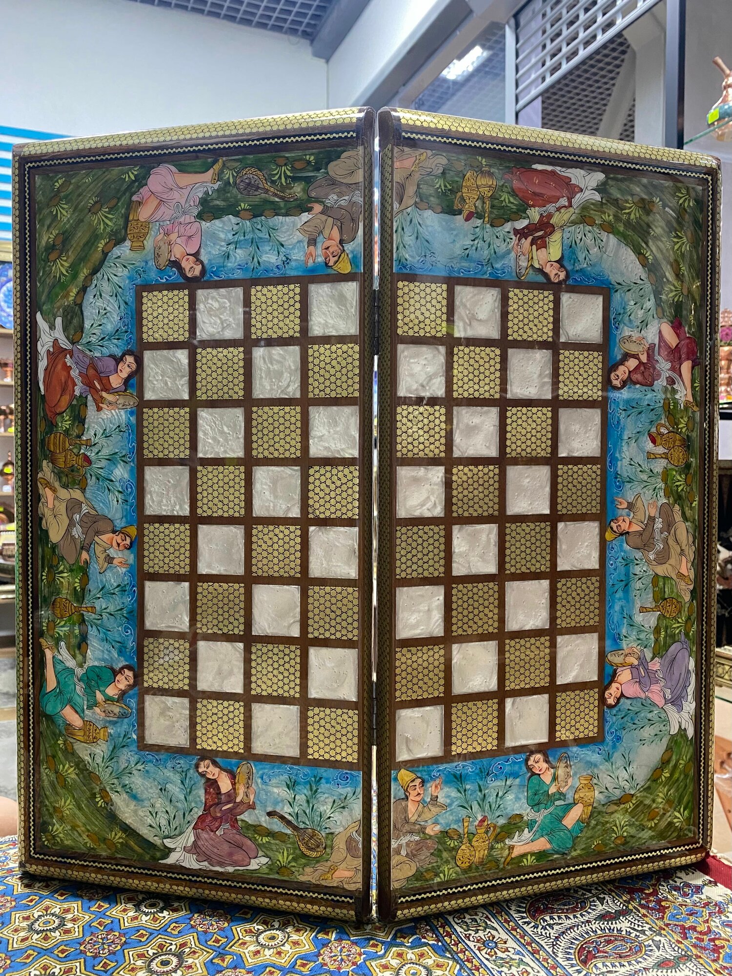 Шахматы-нарды Персидский базар "Хатам" Иран, ручная работа, с миниатюрами, деревянная инкрустация из натуральных материалов