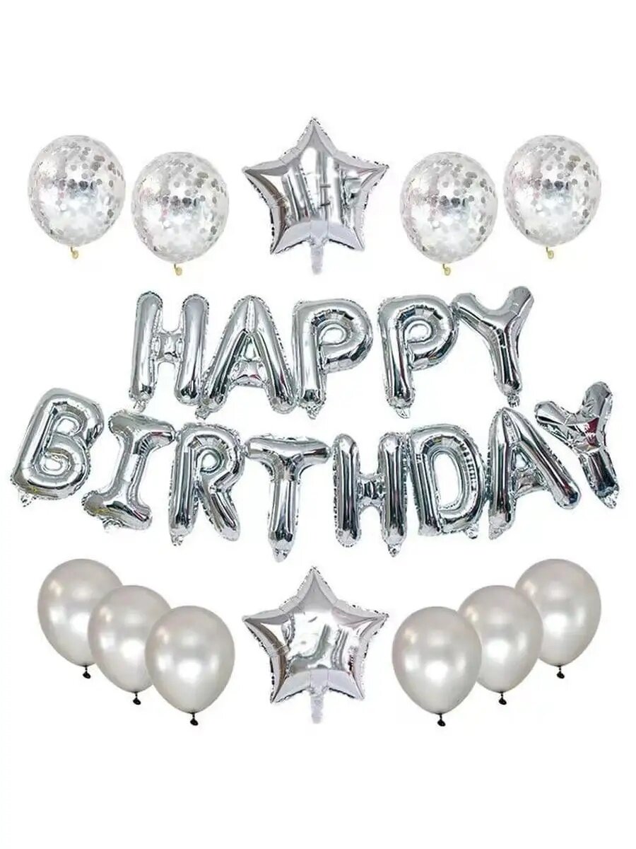 Гирлянда-растяжка из воздушных, фольгированных шаров Happy Birthday