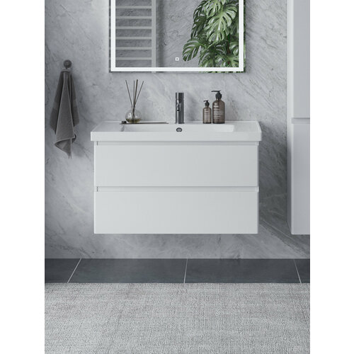 фото Тумба подвесная sanstar riana 90 с раковиной грейс 90 (комплект) для ванной комнаты белая
