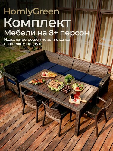 Изображение товара Комплект садовой мебели Set 5+3стула+обеденный стол 153х79, с комплектом темно-синих подушек