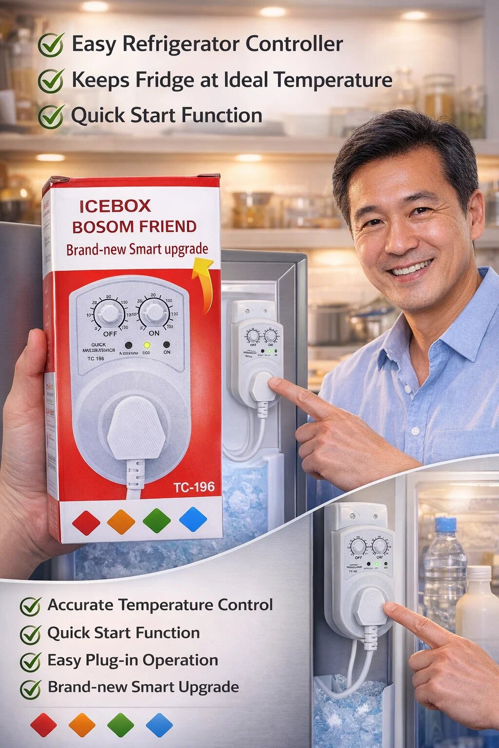 Реле напряжения и защиты для холодильника ICEBOX BOSOM FRIEND TC-196, сетевой фильтр-адаптер Реле напряжения и защиты