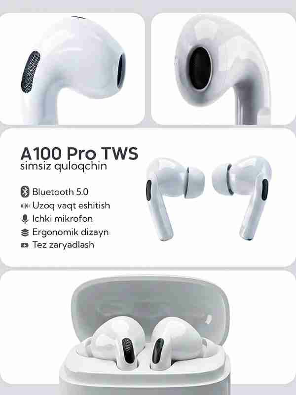 Беспроводные наушники AirPods A100 Pro, для iOS и Android, и для Windows — фото 1