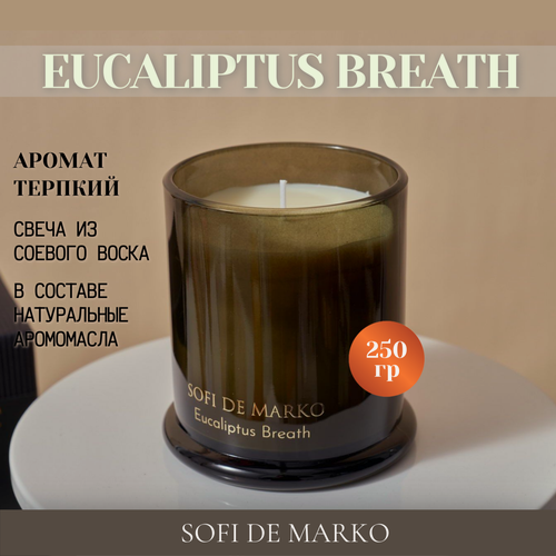 Изображение товара Свеча Ароматическая Sofi de Marko Eucaliptus Breath (250гр) Аромат: древесный: дубовый мох, ваниль, пихта, эвкалипт;