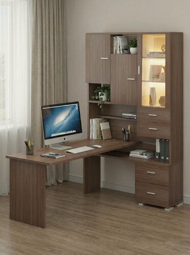 Изображение товара Стол компьютерный Мэрдэс СР-620/180 ш-прав Шамони, с надстройкой, с ящиками, 130х180х216 см