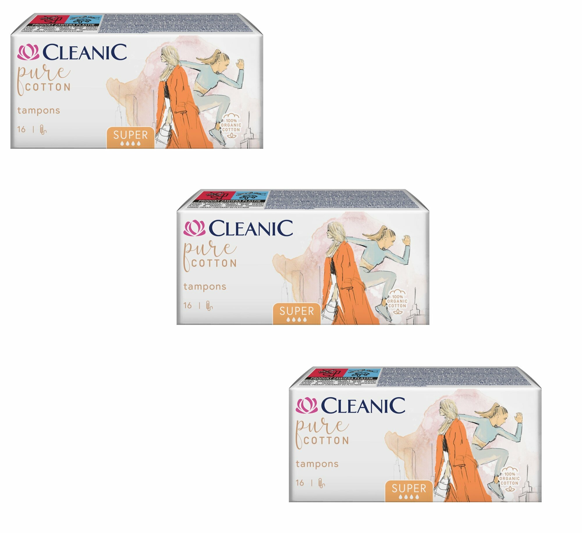 Тампоны Cleanic Pure Cotton Super 16 шт 3упаковки
