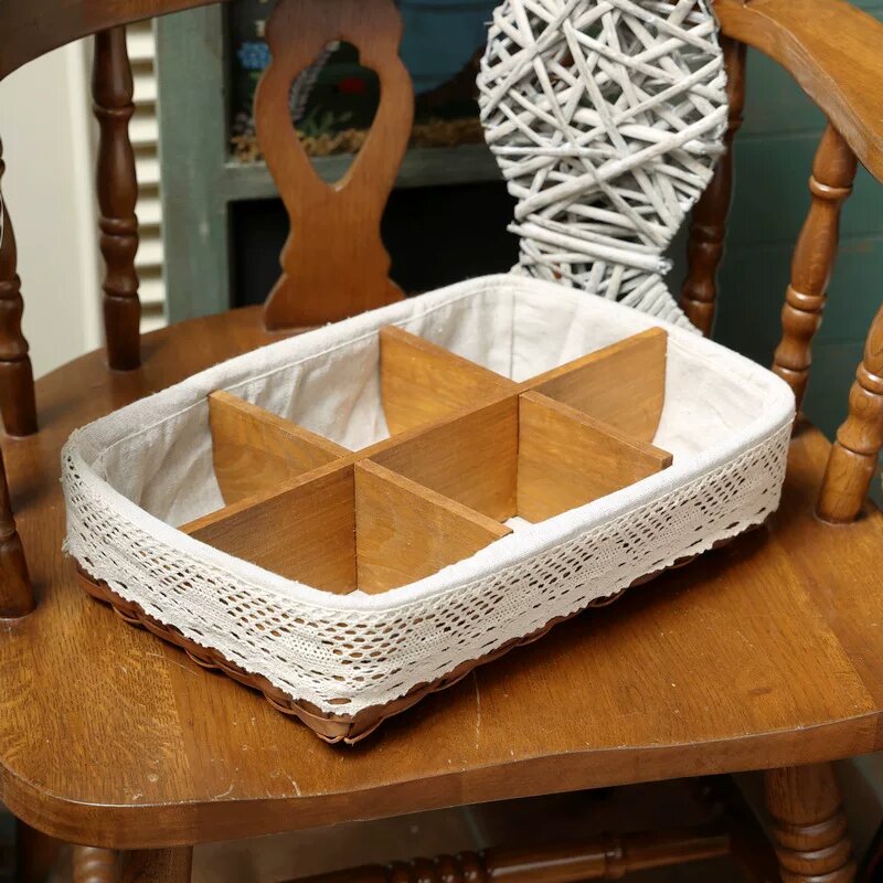 6-отсечная бежевая тканевая корзина для стола в гостиной, 37x24x8,5 см, прочная ткань для ключей и мелочи