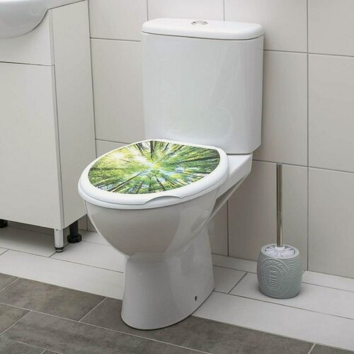 Изображение товара Сиденье для унитаза пластик Лес белое РП-813, твердое, аксессуар для ванной комнаты, производство Россия