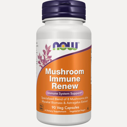 Изображение товара NOW Mushroom Immune Renew, Добавка для поддержки иммунитета с экстрактом корня астрагала, 90 растительных капсул