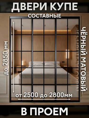 Изображение товара Двери купе составные в проем по ширине от 2500 до 2800 в гардеробную и в шкафы купе . Комплект 3 шт.