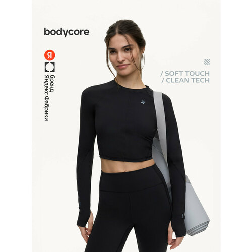 фото Лонгслив спортивный bodycore из ткани soft touch с антибактериальной пропиткой, размер m, , черный