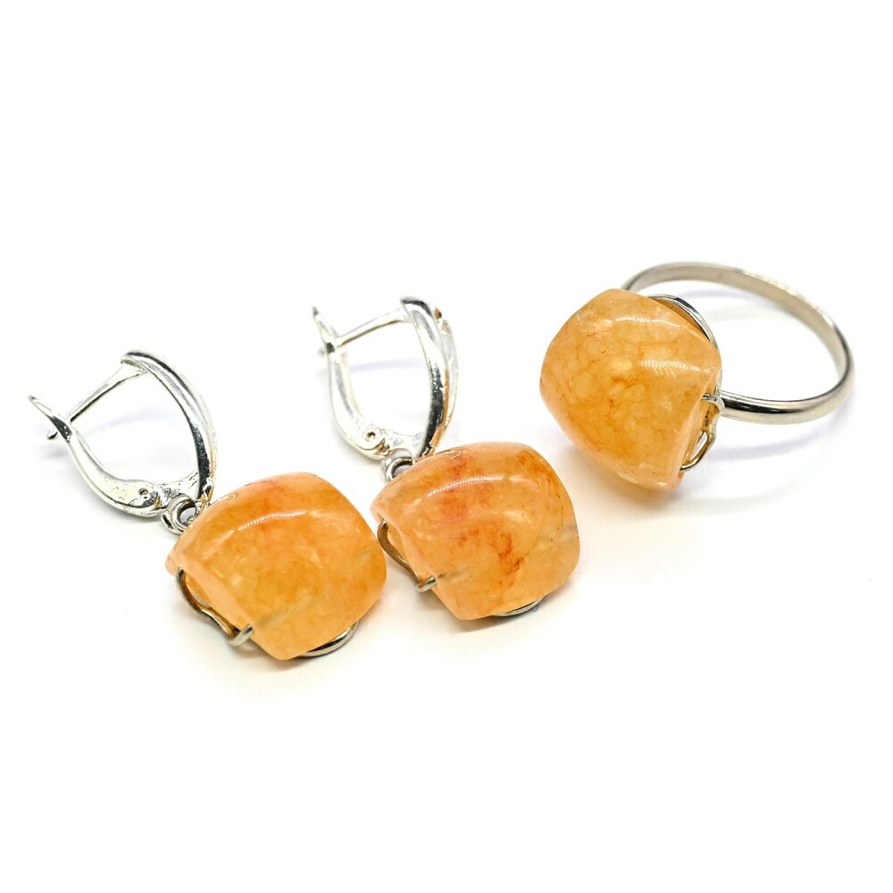 Комплект бижутерии Радуга Камня: кольцо, серьги, цитрин