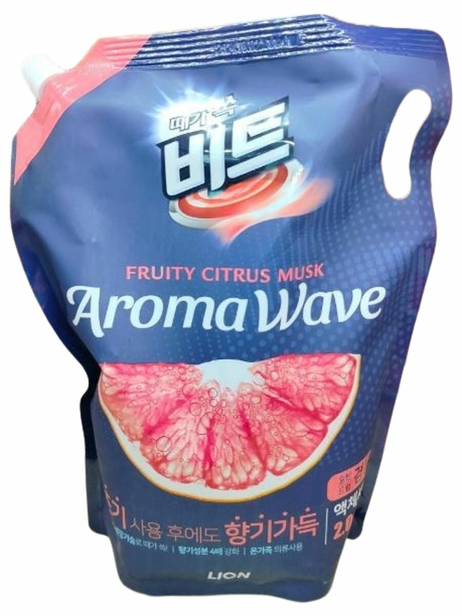 Lion Aroma Wave Fruity Citrus Musk Жидкое средство для стирки Грейпфрут, 2 л в мягкой упаковке