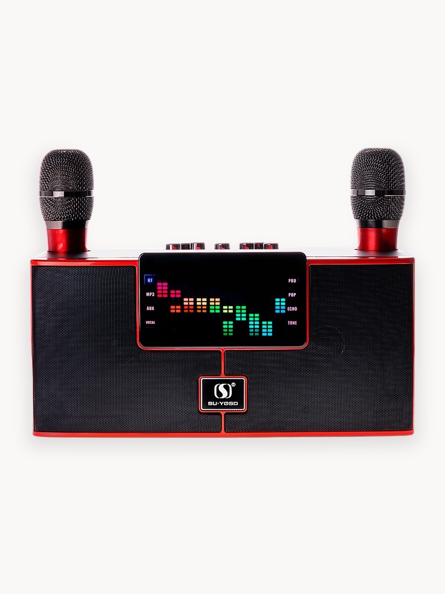 Караоке система с двумя беспроводными микрофонами "YS-208" красная
