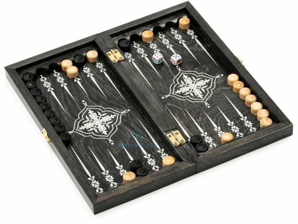 Нарды дорожные венге, рисунок серебро "Вьюн" (290*145*40) — фото 1