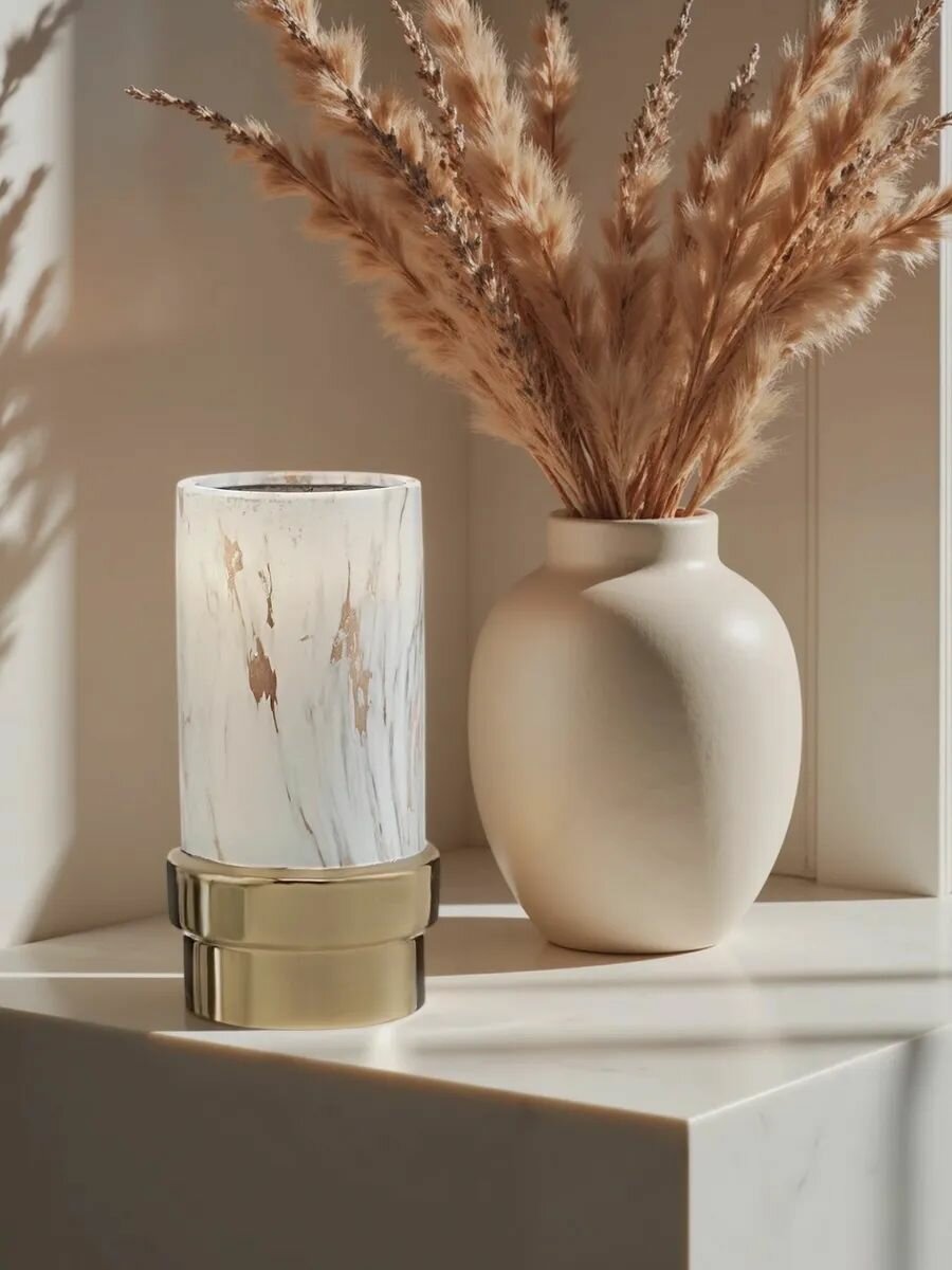 Ваза керамическая, размер 10*10*24см, цвет белый, золотистый — фото 1