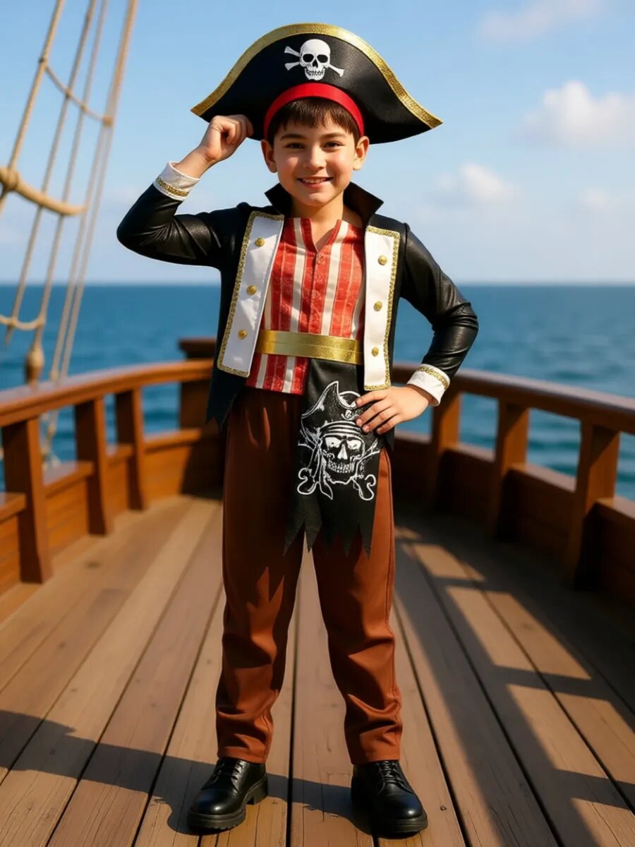 Костюм пирата детский, черный, M (120-130 см)