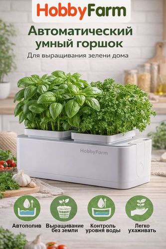 Изображение товара Гидропонная установка умный сад с фитолампой HobbyFarm Mini DQ1300