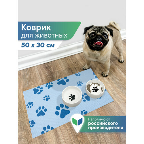фото Коврик для животных под миску противоскользящий "зооковрик"/ коврик для кошек и собак 50х30см небесно-голубой /"зооковрик" вилина