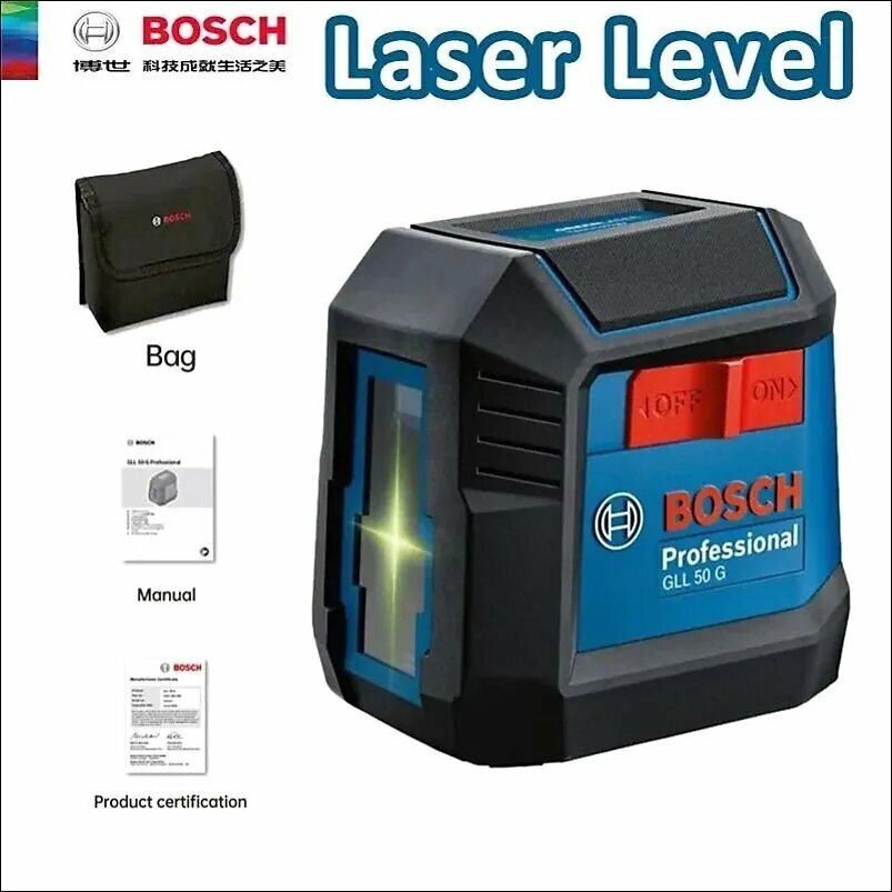Зеленый лазерный уровень Bosch GLL 50 G, 1 вертикальная и 1 горизонтальная линия, зеленый лазер