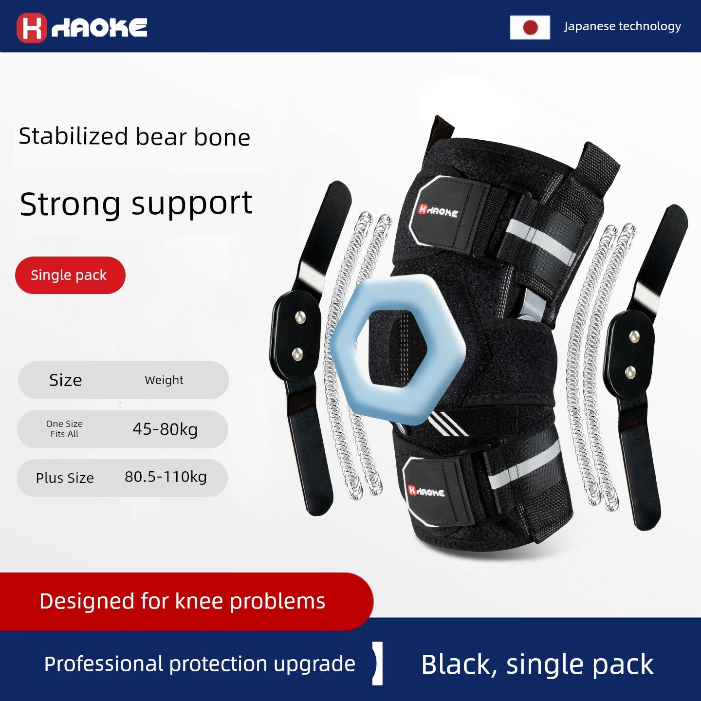 Дышащий антибактериальный брекет для колена с технологией SR, двойная стальная пластина, четыре пружинных поддержки,