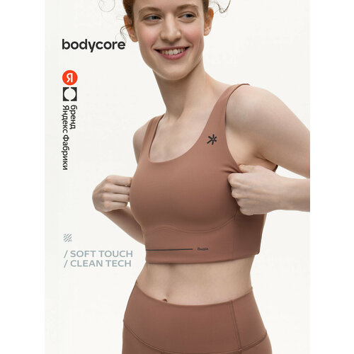 фото Топ спортивный bodycore из ткани soft touch с антибактериальной пропиткой, размер xl, светло-коричневый