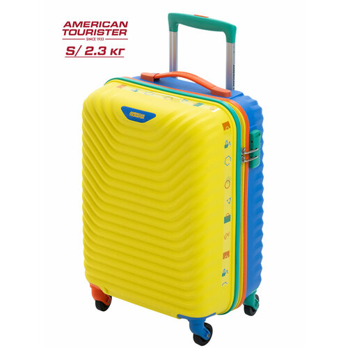 фото Чемодан american tourister, 38 л, размер s, бирюзовый, желтый, синий
