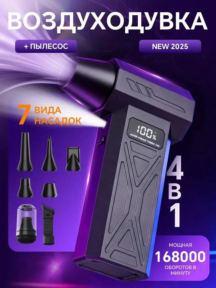 Воздуходувка пылесос портативная аккумуляторная мощная, Ветродуйка с функцией пылесоса / Воздуходувка для компьютера, для пк, Турбовентилятор