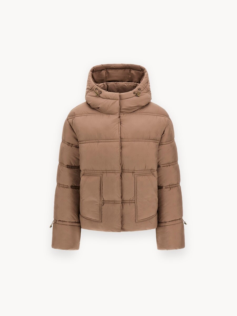 Куртка GUESS NEW DAISY CROP LOGO PUFFER, размер L, коричневый