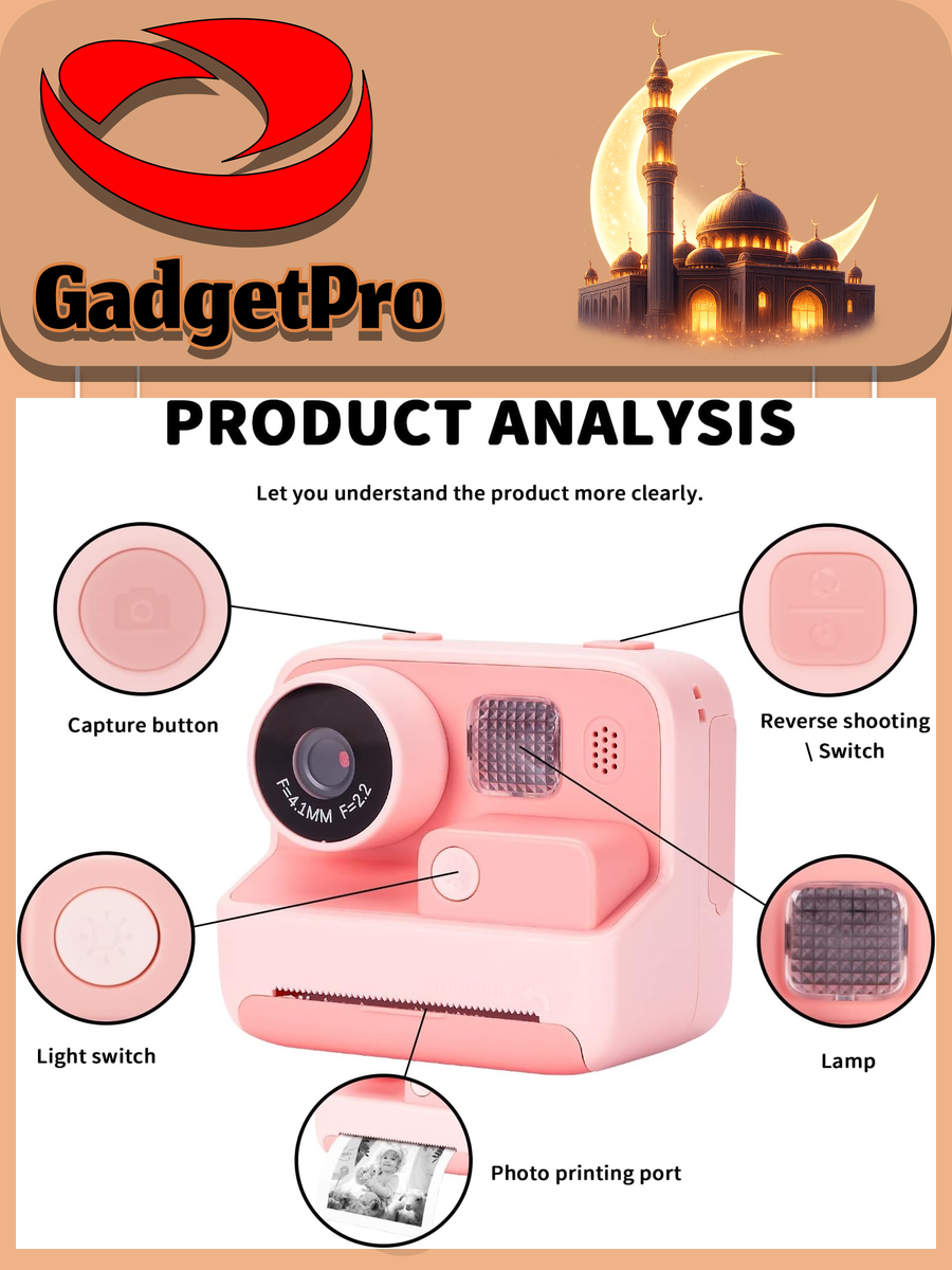 Детская фотокамера Hoco DV200, два объектива, функция печати, желтая