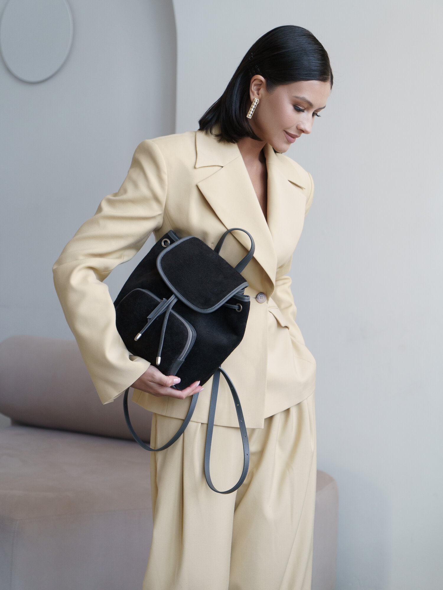 Рюкзак Paprika Bag Italy, фактура бархатистая, серый — фото 1