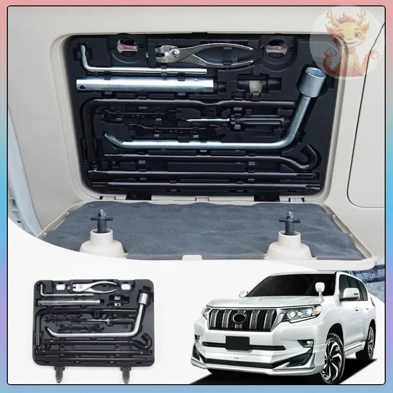 Набор аварийный для Toyota Land Cruiser Prado 150 (2009-2023) с набором инструментов, ABS пластик и нержавеющая сталь, черный и белый