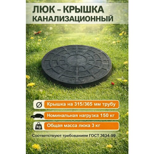 фото Люк/пробка д 315/365мм (черный) дренажного колодца sms