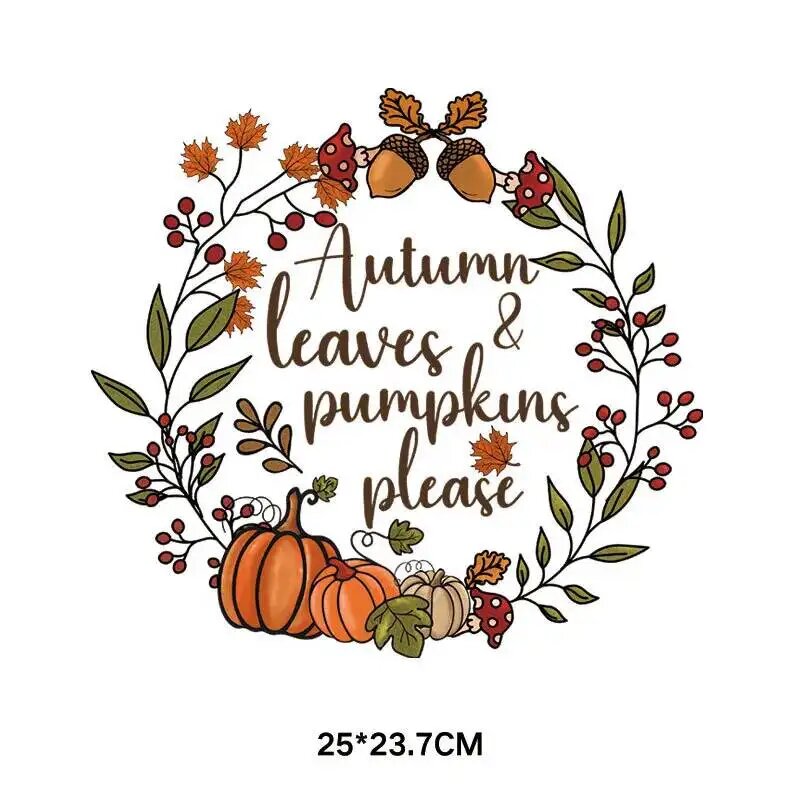 Наклейка на теплопередачу "Autumn leaves & pumpkins please", TH3475-46