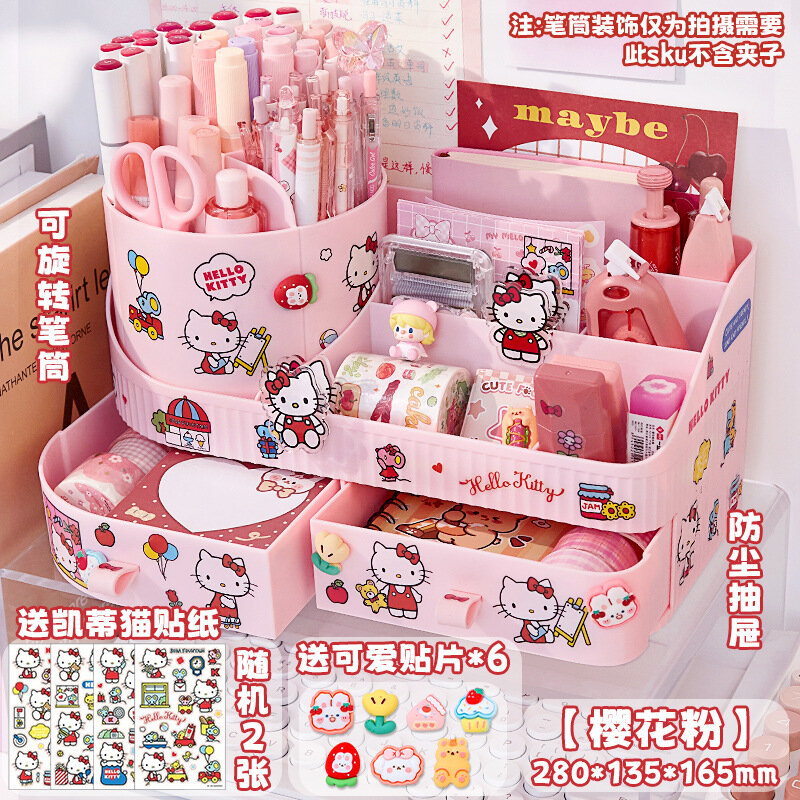Бесплатные оригинальные наклейки Hello Kitty! Вращающийся держатель для ручек от Xiaomei для детей и девочек, эстетичный аксессуар для школьного стола.