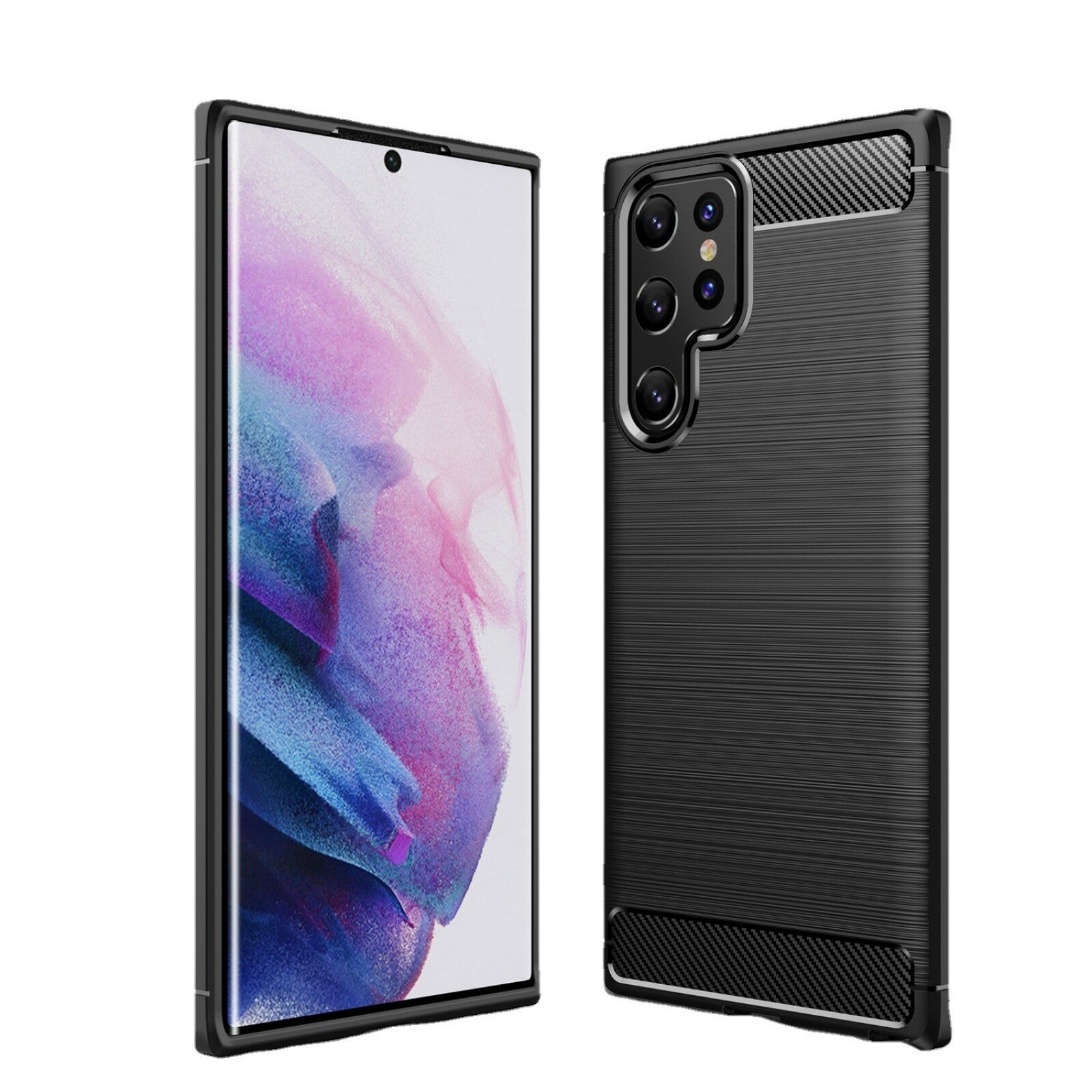 Защитный силиконовый чехол MyPads для Samsung Galaxy S22 Plus+ с матовой отделкой под карбон, черный