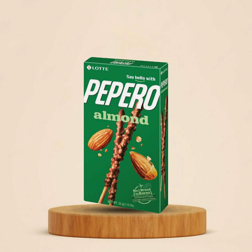 Изображение товара Хрустящие палочки Pepero Lotte в шоколаде с миндалем 36 г, азиатский десерт, Южная Корея