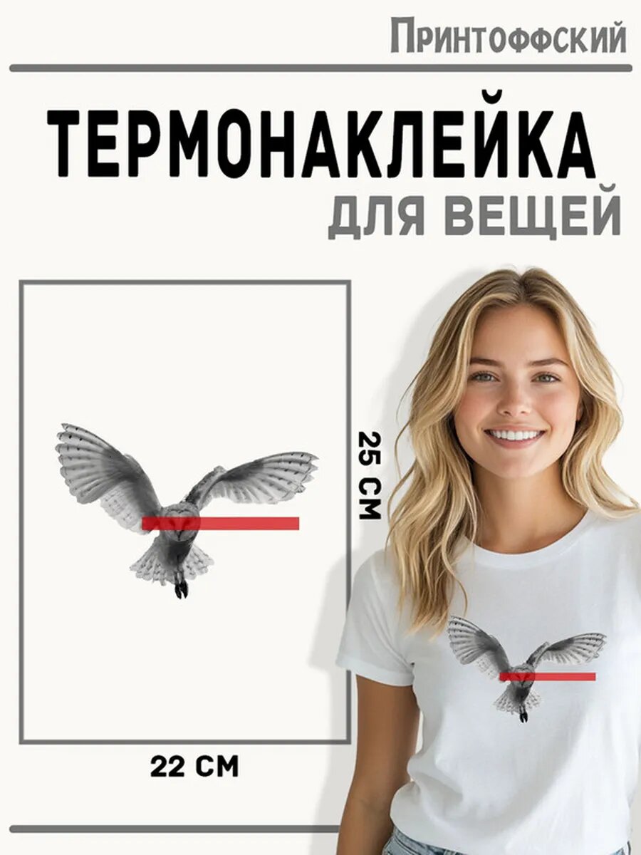 Термонаклейка для одежды и аксессуаров DTF-печать Сова — фото 1
