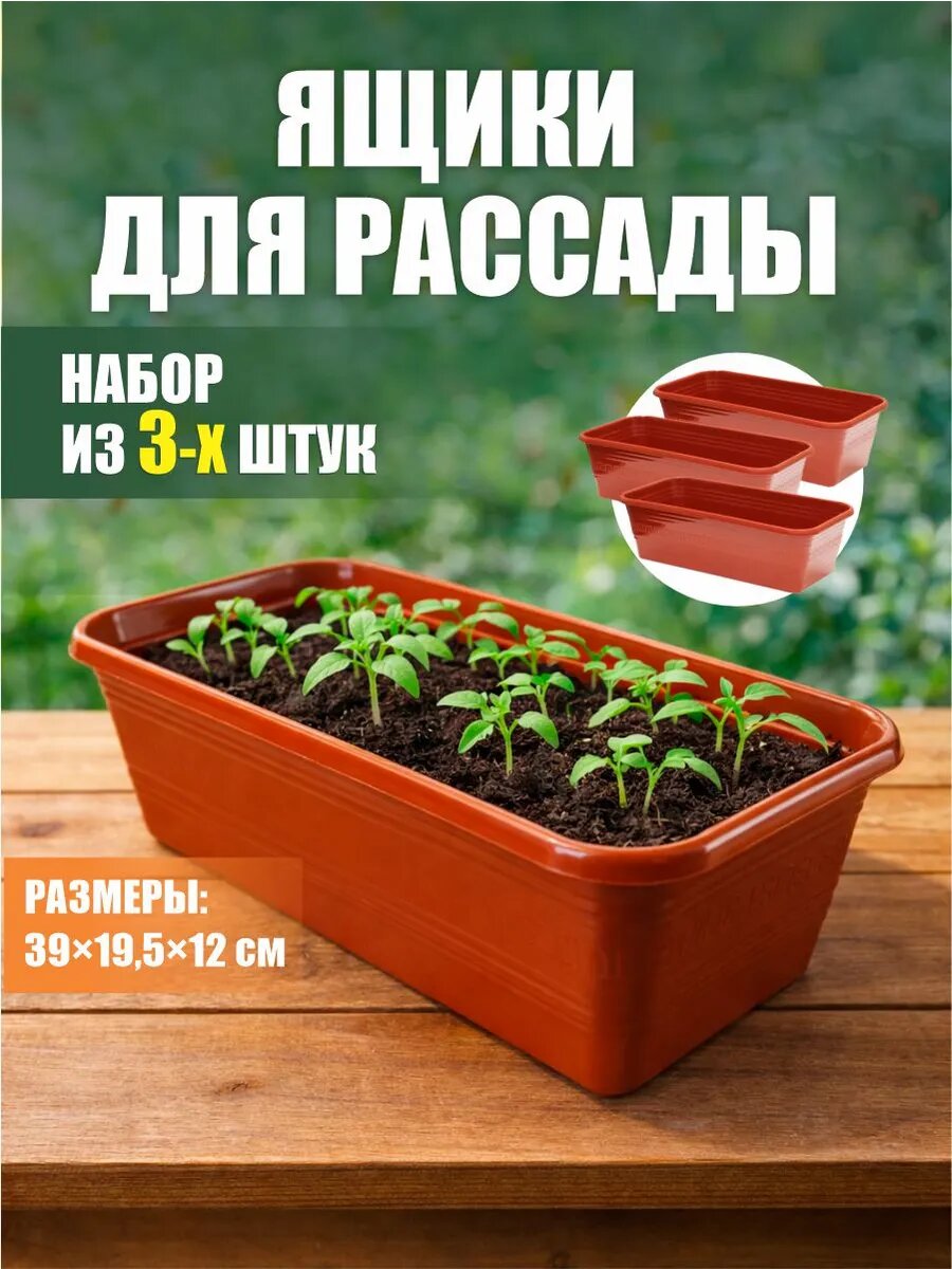 Комплект из 3-х ящиков для рассады для подоконника пластиковый 390*195*120