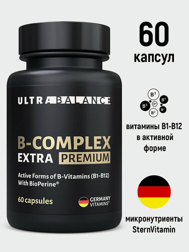 Изображение товара Комплекс витаминов группы B UltraBalance В1-В12 б БАД для энергии, красоты кожи и волос, для женщин и мужчин, 60 капсул