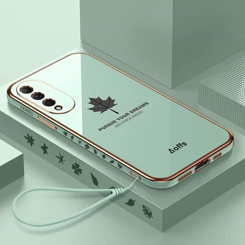 Силиконовый чехол Honor 90 в мятном цвете с закаленным стеклом и совпадающим шнуром