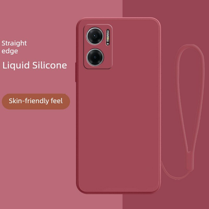 Чехол из жидкого силикона для Redmi Note 11E, цвет малиновый, противоударный, полное покрытие с совпадающим шнуром